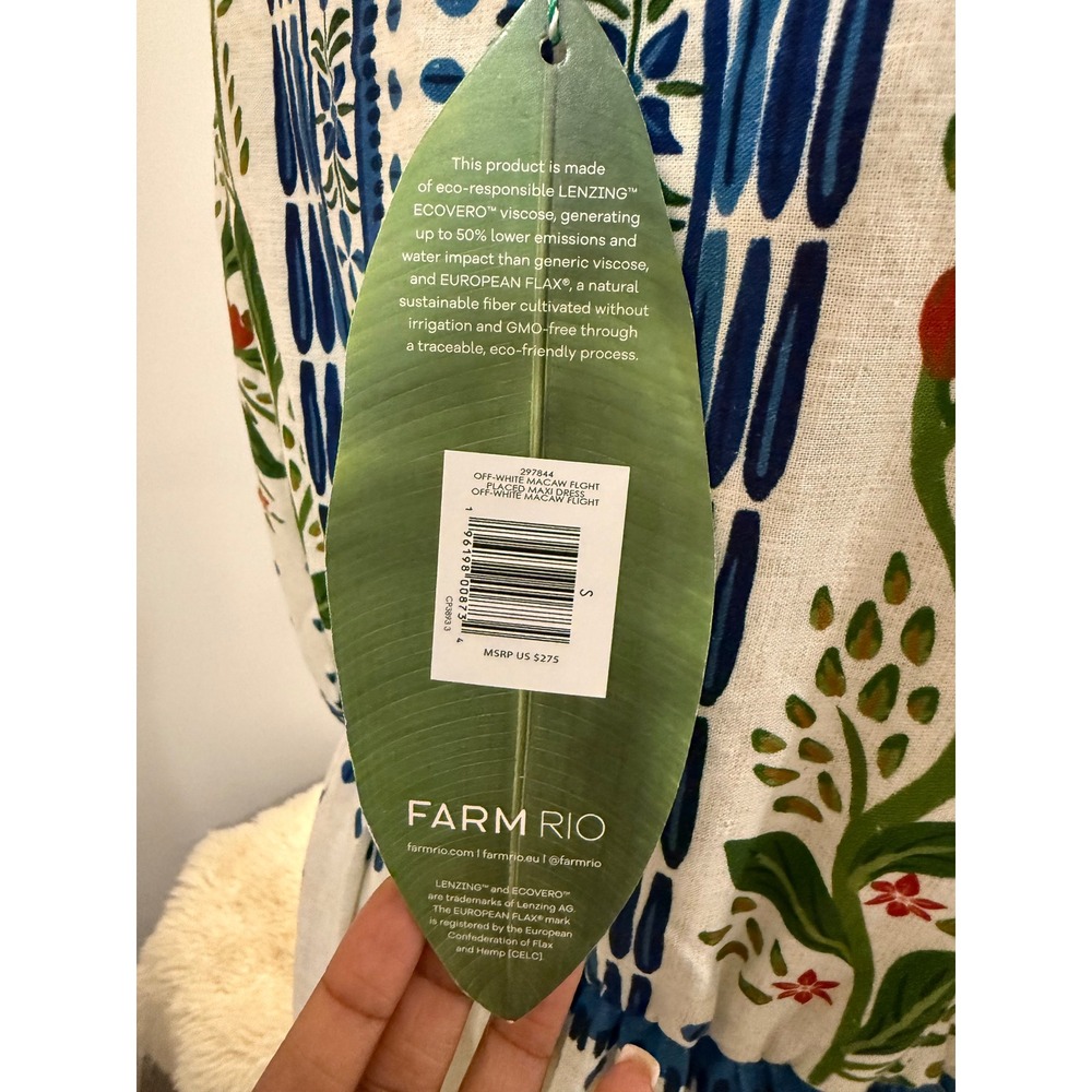Farm Rio White Toucans And Leaves Linen Maxi Dress Small NWT - Picture 9 of 10